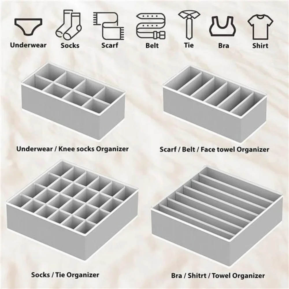 Closet Underwear Organizer Drawer Divider 4 Set, Gray